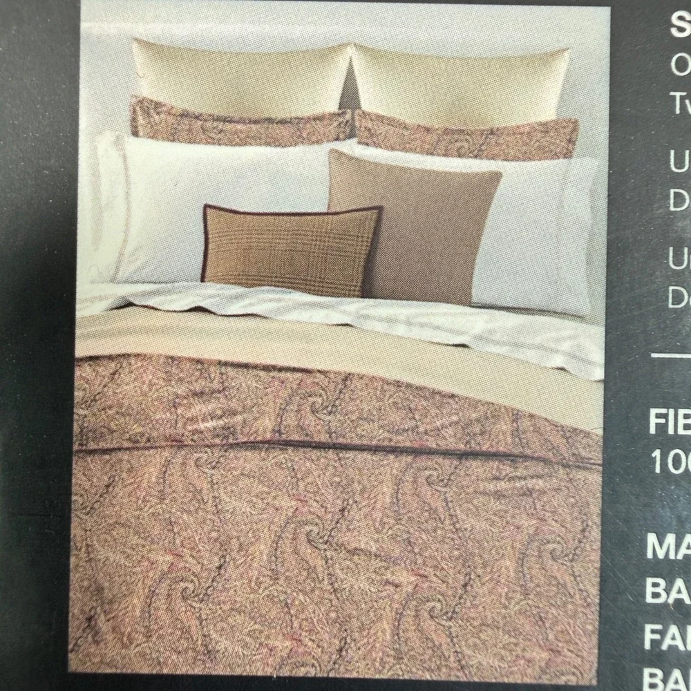 Ralph Lauren Hallie King Duvet Cover Set Tan Burgundy Paisley 3pc Cotton New